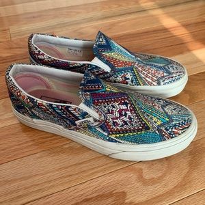 Patterned slip on vans